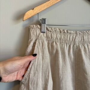 H&M 100% Linen Shorts Elastic Waist Pockets Spring Summer Casual Beige Women  M